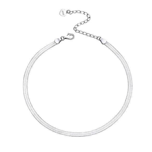 Wholesale Women's Simple S925 Sterling Silver Anklet Flat Snake Chain