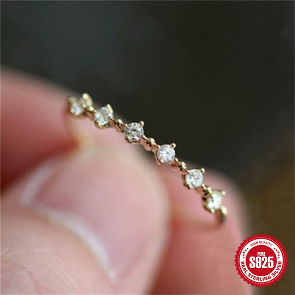 Wholesale Women's Simple S925 Sterling Silver Gold Plated Ring With Geometric Broken Zirconium Diamond And Electroplating Design