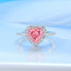 Wholesale Women's Simple S925 Sterling Silver Heartshaped Love Ring With Pink Zircon And High Carbon Diamond