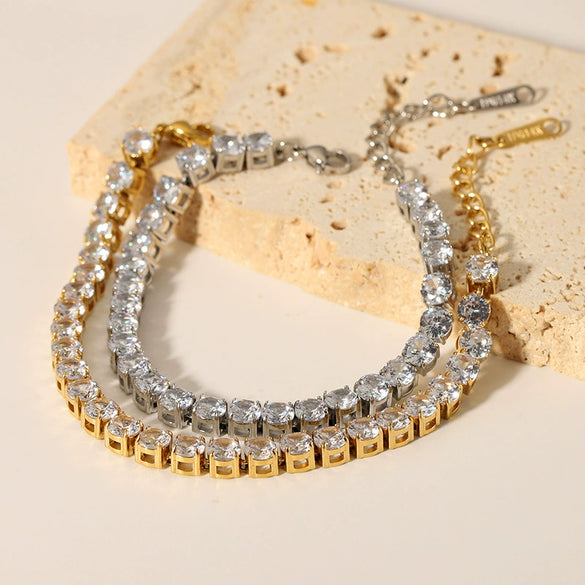 Wholesale Women's Simple Stainless Steel Bracelet With Inlaid Zircon And Geometric Design Vacuum Real Gold Electroplated In Pvd Furnace