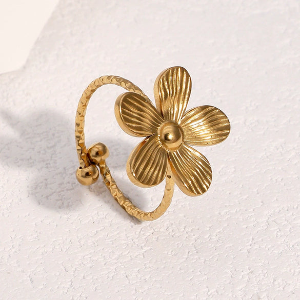 Wholesale Women's Simple Stainless Steel Electroplated Flower Open Ring And Bracelet