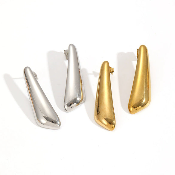 Wholesale Women's Simple Stainless Steel Geometric Water Drop Long Earrings With Electroplating