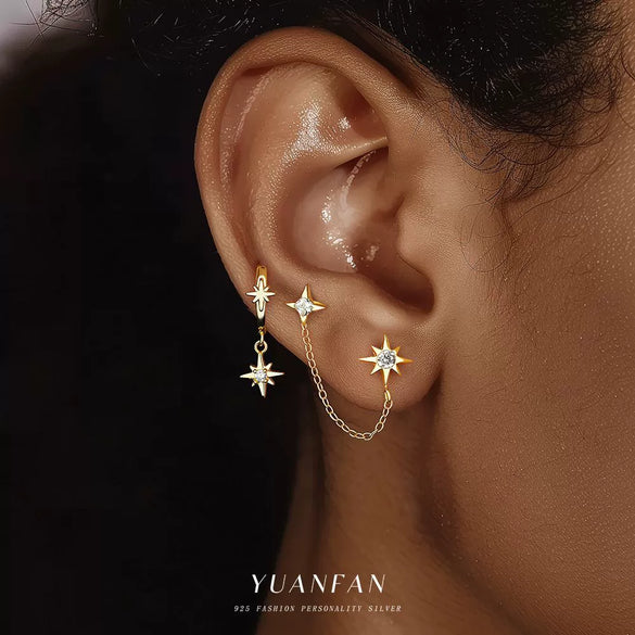 Wholesale Women's Simple Star Shape 925 Sterling Silver Earrings With Zirconia