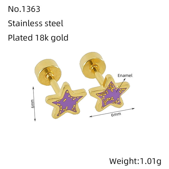 Wholesale Women's Simple Star 316L Stainless Steel Electroplated Earrings
