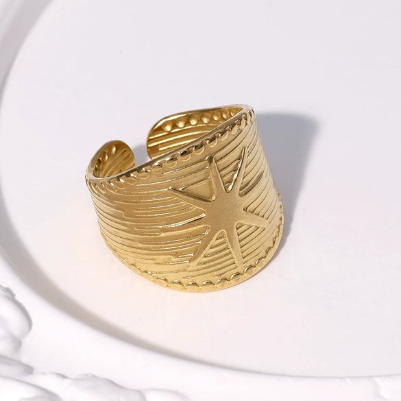 Wholesale Women's Simple Starshaped Stainless Steel Goldplated Open Ring Hand Jewelry