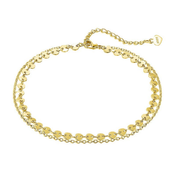 Wholesale Women's Simple 925 Sterling Silver Doublelayer Disc Anklet