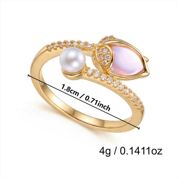 Wholesale Women's Simple Style Copper Electroplated Flower Shaped Pearl Geometric Ring