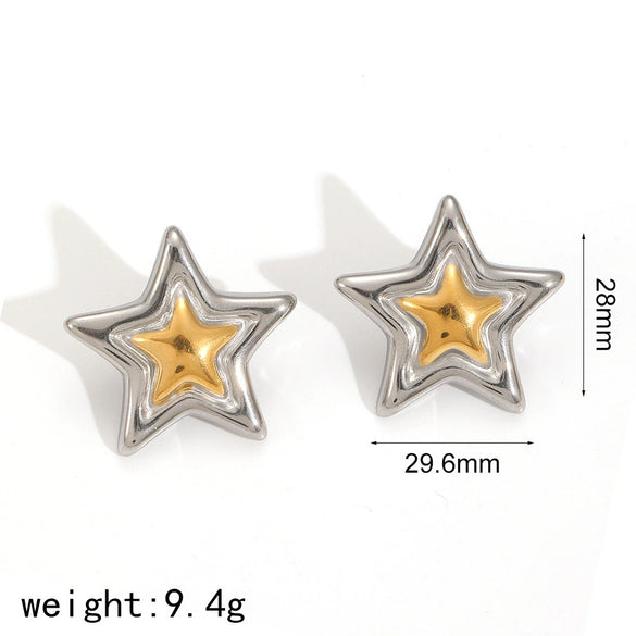 Wholesale Women's Simple Style Geometric Fivepointed Star Stainless Steel 18K Goldplated Earrings