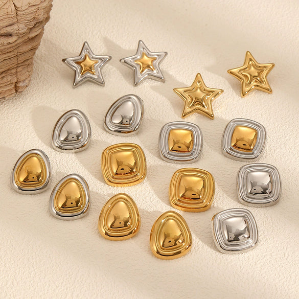 Wholesale Women's Simple Style Geometric Fivepointed Star Stainless Steel 18K Goldplated Earrings