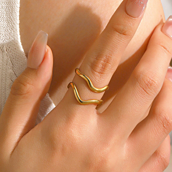 Wholesale Women's Simple Style Stainless Steel Irregular Opening Ring With Geometric Design And Electroplating Treatment