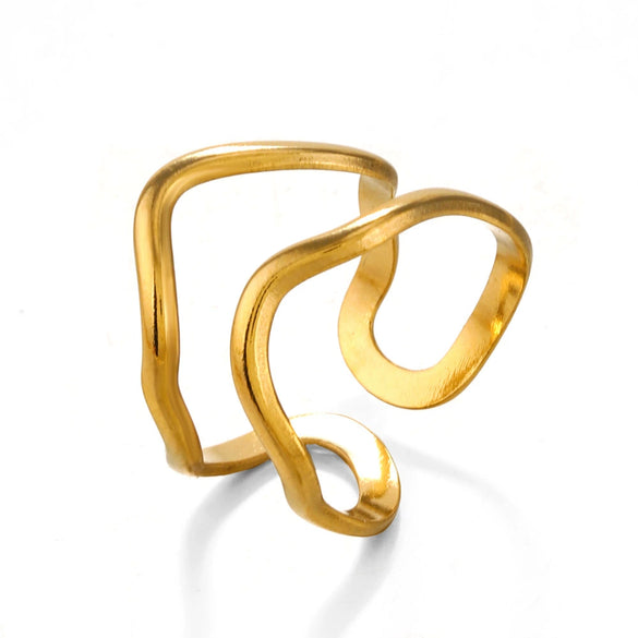 Wholesale Women's Simple Style Stainless Steel Irregular Opening Ring With Geometric Design And Electroplating Treatment