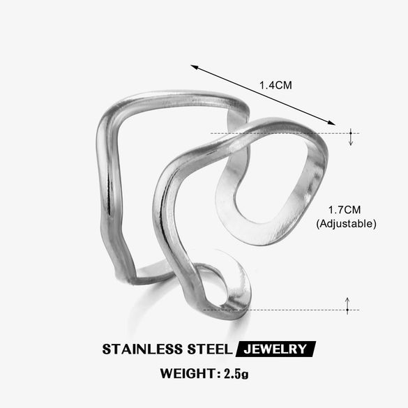 Wholesale Women's Simple Style Stainless Steel Irregular Opening Ring With Geometric Design And Electroplating Treatment