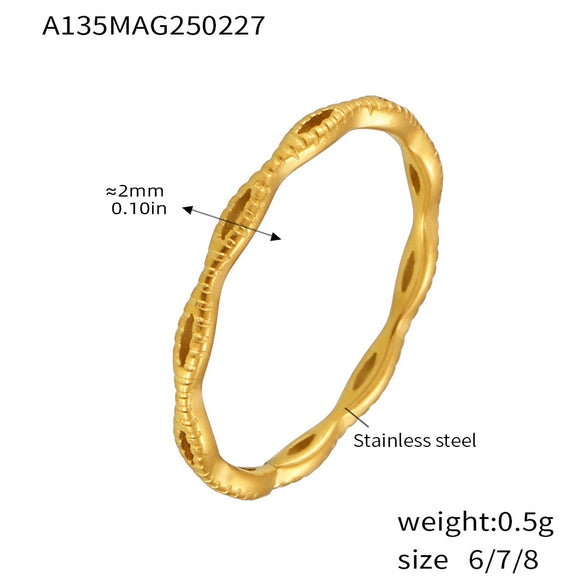 Wholesale Women's Simple Thin Plain Hollow Stackable Tail Ring Titanium Steel With Geometric Pattern And Electroplating