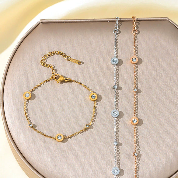 Wholesale Women's Simple Titanium Steel Bracelet With Roman Numeral Diamond Encrusted And Electroplating Design