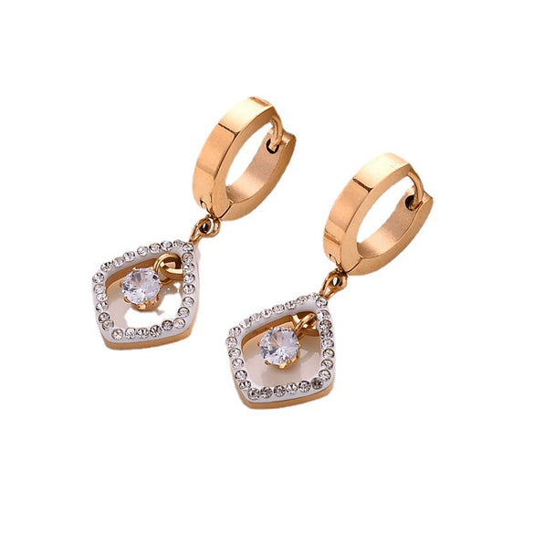 Wholesale Women's Simple Titanium Steel Diamond Geometric Stud Earrings With Electroplating