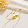 Wholesale Women's Simple Titanium Steel Shell Acrylic Bracelet With Fourleaf Clover Pattern Inlaid With 18K Rose Gold