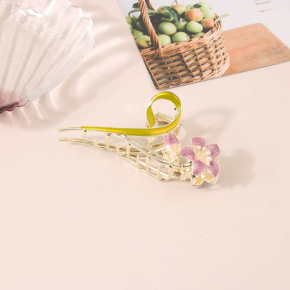 Wholesale Women's Simple Tulip Alloy Hair Clips With Electroplating Treatment
