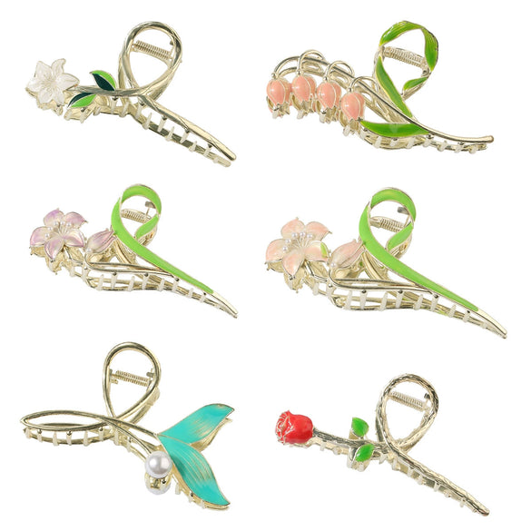 Wholesale Women's Simple Tulip Alloy Hair Clips With Electroplating Treatment
