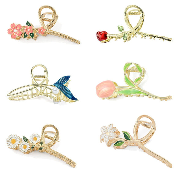 Wholesale Women's Simple Tulip Alloy Hair Clips With Electroplating Treatment
