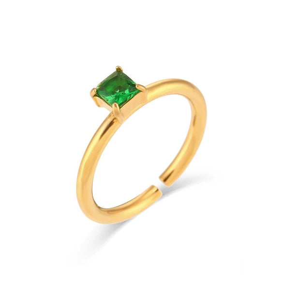 Wholesale Women's Simple Y2k Fashion Ring Stainless Steel 18K Gold Plated With Square Zircon And Geometric Design Electroplated