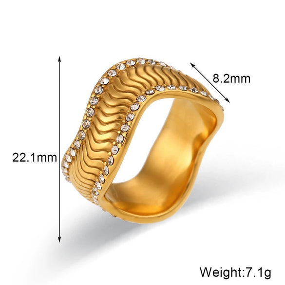 Wholesale Women's Simple Y2k Fashion Ring Stainless Steel 18K Gold Plated With Square Zircon And Geometric Design Electroplated