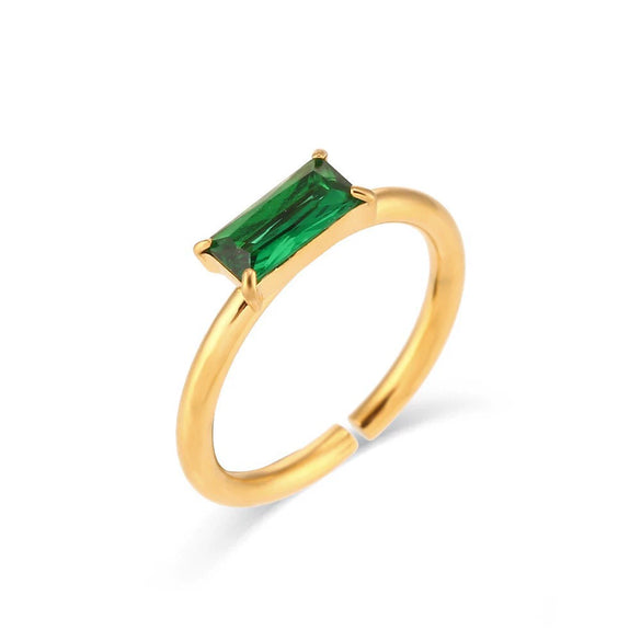 Wholesale Women's Simple Y2k Fashion Ring Stainless Steel 18K Gold Plated With Square Zircon And Geometric Design Electroplated
