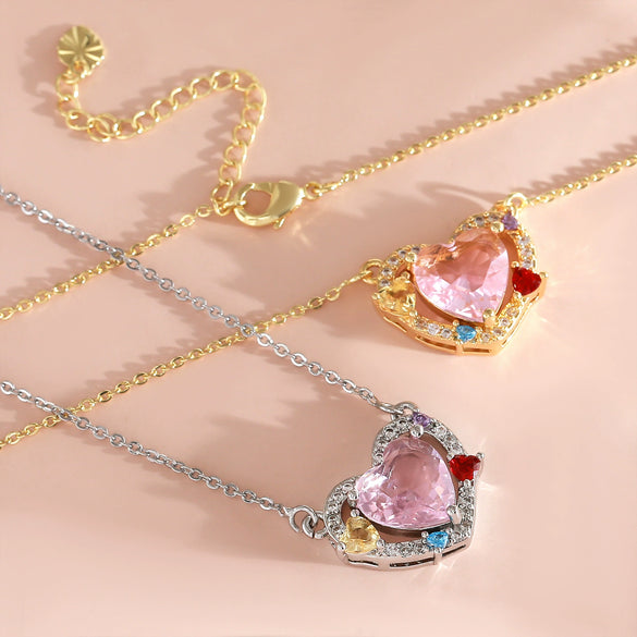 Wholesale Women's Single Diamond Heart Shaped Clavicle Necklace In Copper With Electroplating