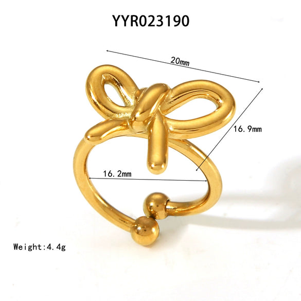 Wholesale Women's Small Fresh Butterfly Opening Ring In Stainless Steel With Bow Pattern And Vacuum Real Gold Electroplating In Pvd Furnace