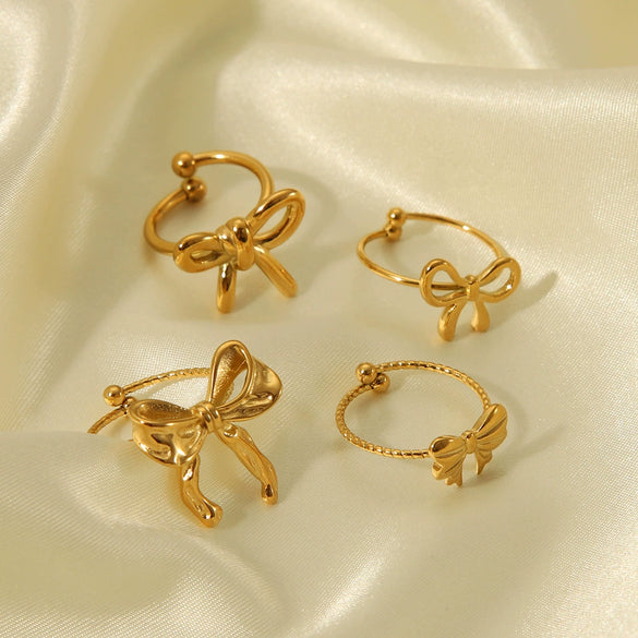 Wholesale Women's Small Fresh Butterfly Opening Ring In Stainless Steel With Bow Pattern And Vacuum Real Gold Electroplating In Pvd Furnace