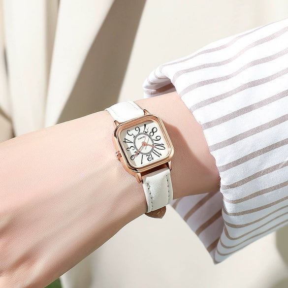 Wholesale Women's Small Fresh Digital Retro Style Alloy Case Stainless Steel Buckle Imitation Leather Strap Square Quartz Electronic Watch