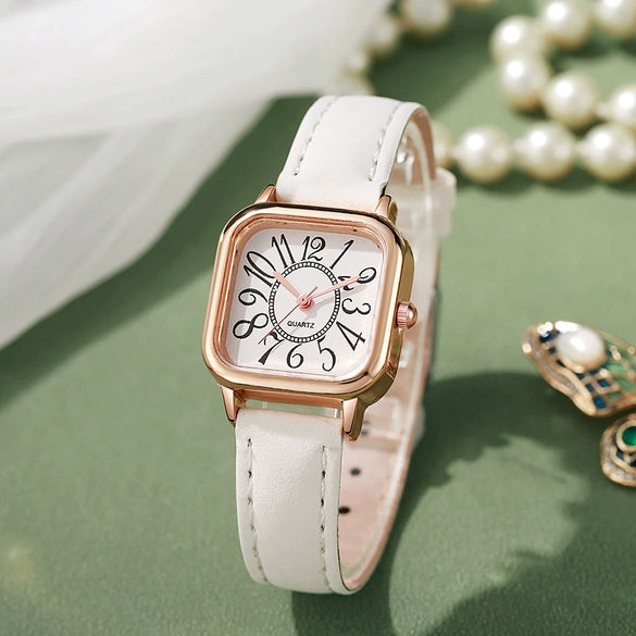 Wholesale Women's Small Fresh Digital Retro Style Alloy Case Stainless Steel Buckle Imitation Leather Strap Square Quartz Electronic Watch