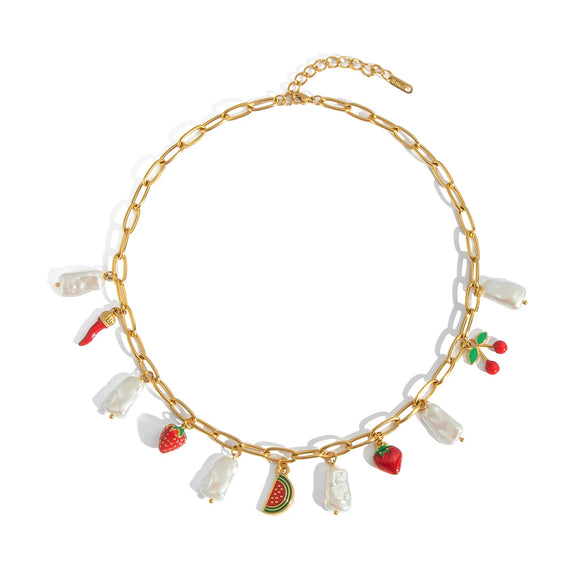 Wholesale Women's Small Fresh Fashion Cute Fruit Geometric Stainless Steel And Titanium Steel Necklace With Pvd Vacuum Real Gold Electroplating