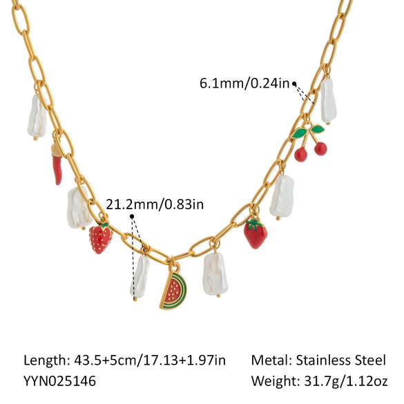 Wholesale Women's Small Fresh Fashion Cute Fruit Geometric Stainless Steel And Titanium Steel Necklace With Pvd Vacuum Real Gold Electroplating