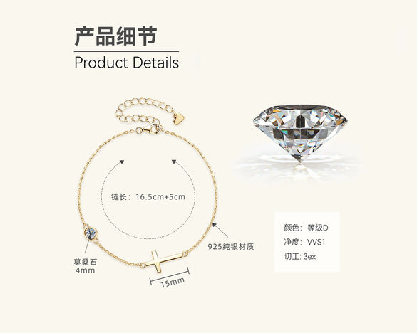 Wholesale Women's Small Fresh Geometric Moissanite 925 Sterling Silver Bracelet With Electroplating