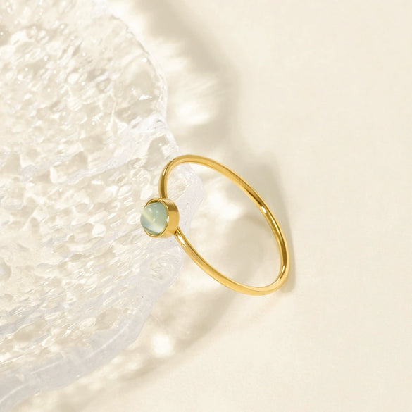 Wholesale Women's Small Fresh Geometric Titanium Steel Electroplated Ring With Agate Cat's Eye Stone