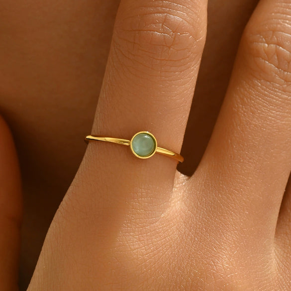 Wholesale Women's Small Fresh Geometric Titanium Steel Electroplated Ring With Agate Cat's Eye Stone