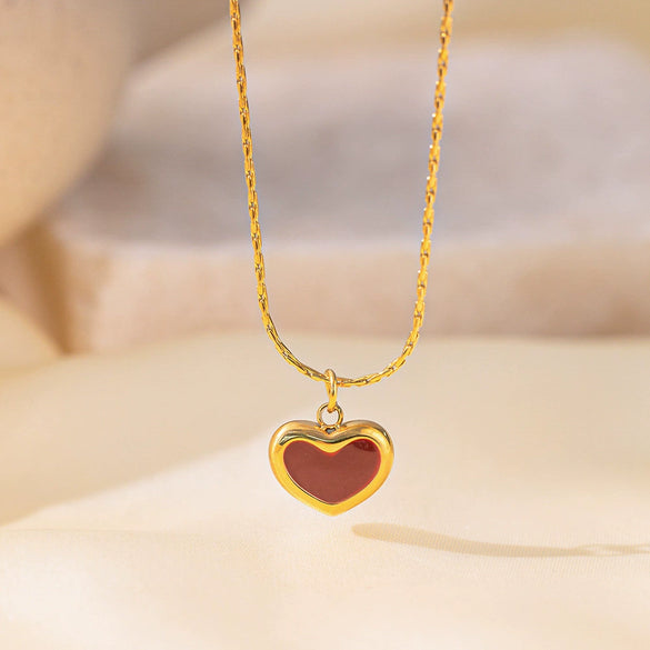 Wholesale Women's Small Fresh Style Red Heart Titanium Steel Electroplated Necklace With Circle Chain