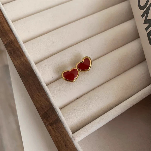 Wholesale Women's Small Fresh Style Red Heart Titanium Steel Electroplated Necklace With Circle Chain