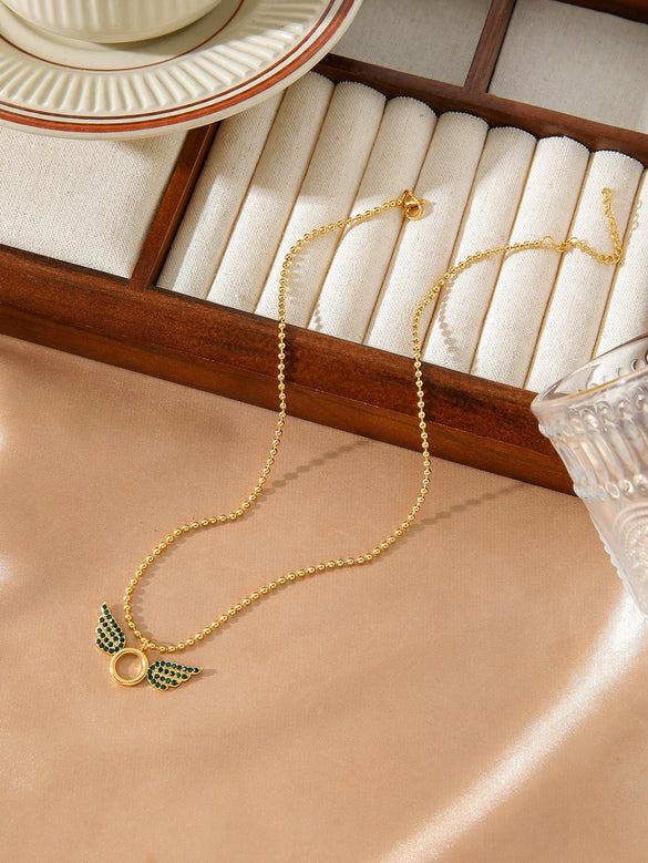 Wholesale Women's Small Fresh Style Zircon Pendant Stainless Steel Necklace With 18K Gold Bead Chain And Electroplating Treatment