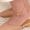 Wholesale Women's Small Square Anklet With English Letter Luck Design Titanium Steel Simple Joker Stitching Steel Ball Geometric Style Foot Chain