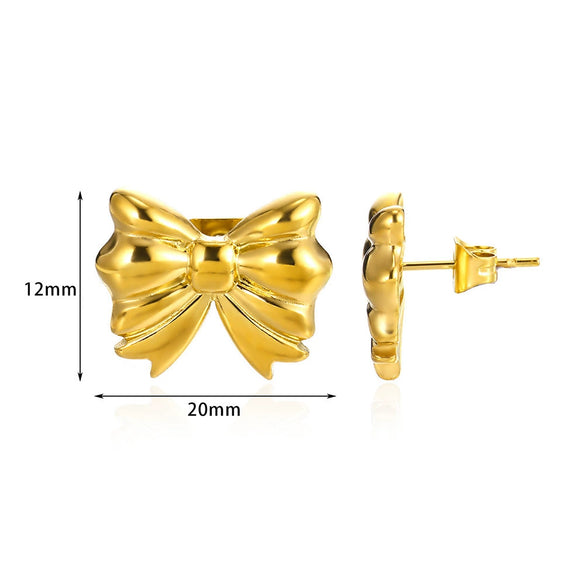 Wholesale Women's Smooth Bow Earrings Stainless Steel 18K Gold Electroplated