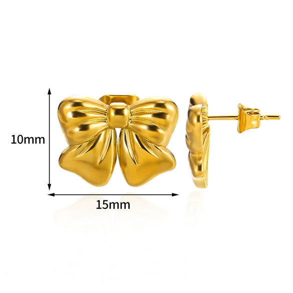 Wholesale Women's Smooth Bow Earrings Stainless Steel 18K Gold Electroplated