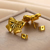Wholesale Women's Smooth Bow Earrings Stainless Steel 18K Gold Electroplated