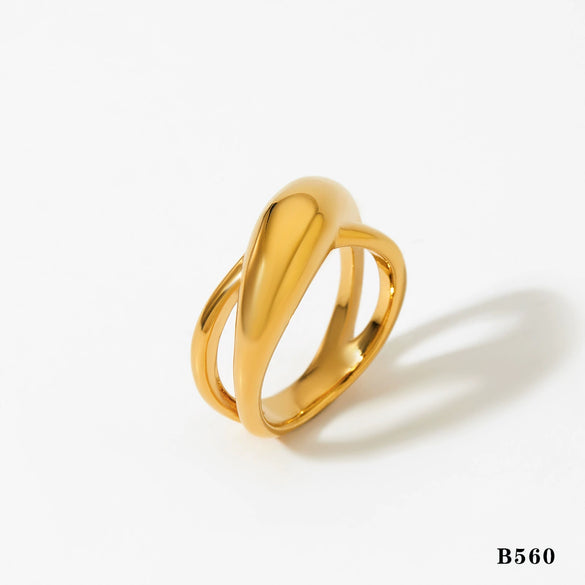Wholesale Women's Smooth Cross Large Arc Geometric 316 Stainless Steel Ring With Electroplating Treatment