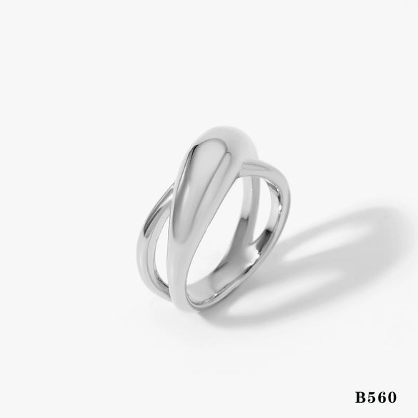 Wholesale Women's Smooth Cross Large Arc Geometric 316 Stainless Steel Ring With Electroplating Treatment