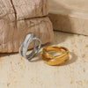 Wholesale Women's Smooth Cross Large Arc Geometric 316 Stainless Steel Ring With Electroplating Treatment