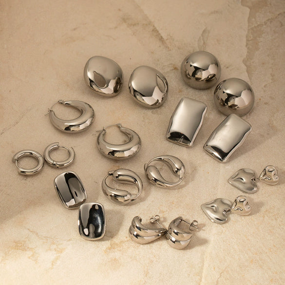 Wholesale Women's Smooth Hollow Hoop Earrings Stainless Steel Geometric Electroplated