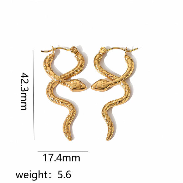 Wholesale Women's Snakeshaped Titanium Steel And Stainless Steel Ear Buckle Earrings With Animal Zodiac Pattern And Electroplating Treatment