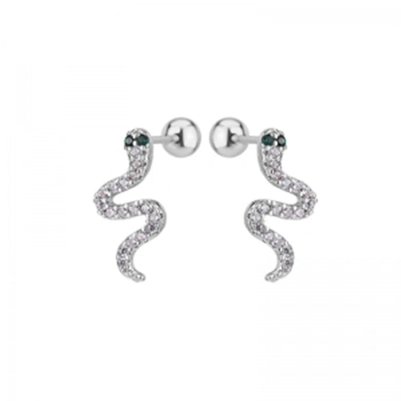 Wholesale Women's Sparkling Diamond Snake Screw Earrings Zinc Alloy Electroplating Animal Zodiac Style
