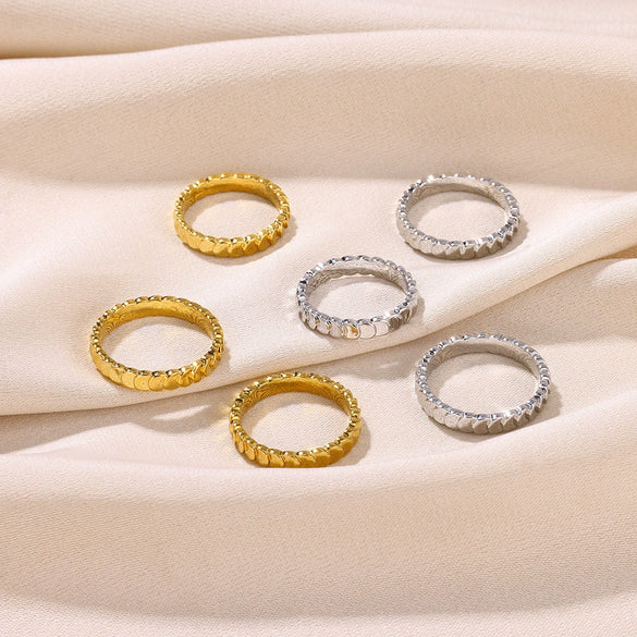 Wholesale Women's Sparkling Electroplated Stainless Steel Fish Scale Small Round Couple Ring